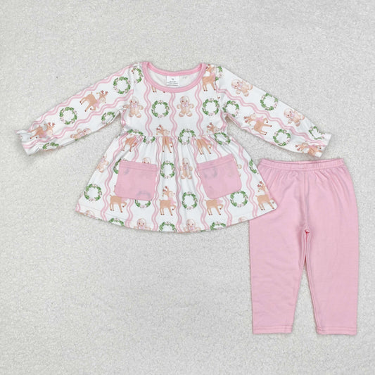 Christmas Pink Gingerbread with pockets Girls Set