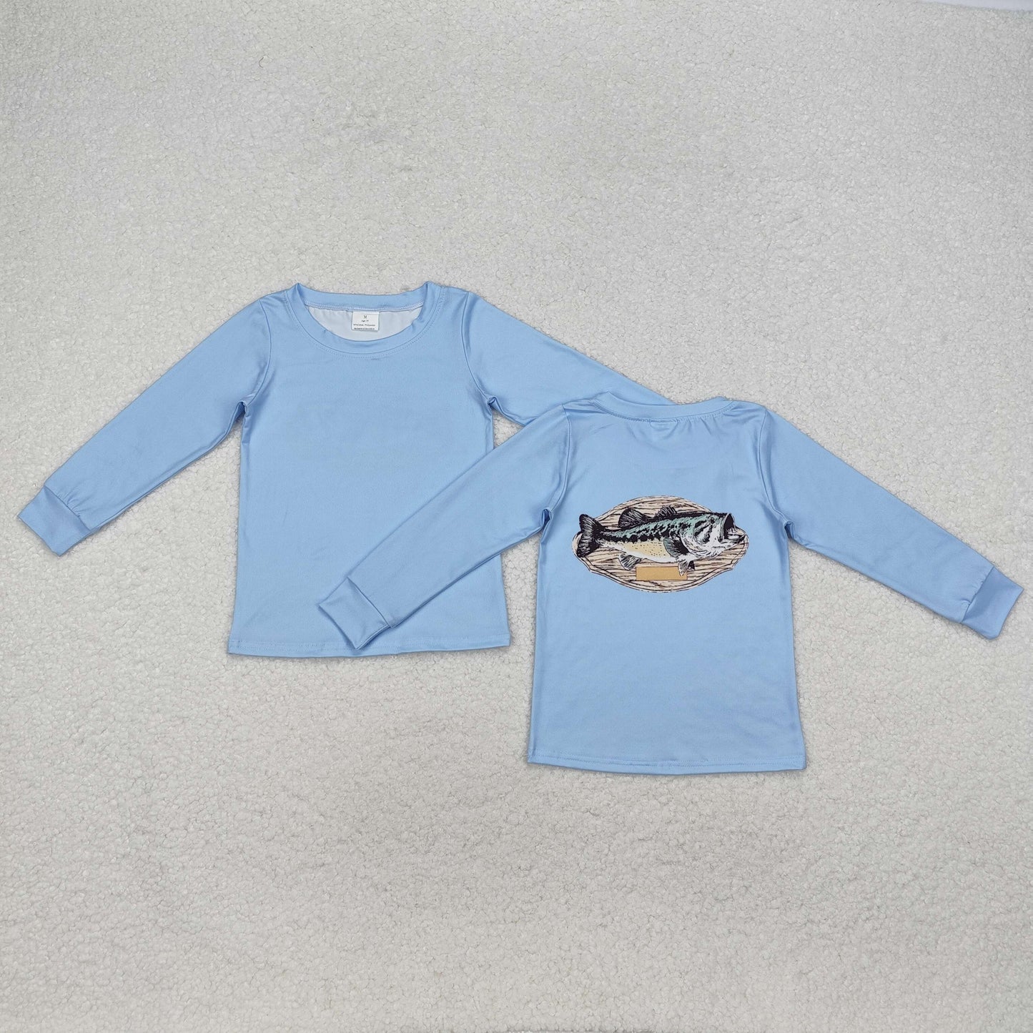 Blue shirt fish print long Sleeve Shirt