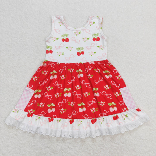 strawberry sleeveless With pockets Girls dress