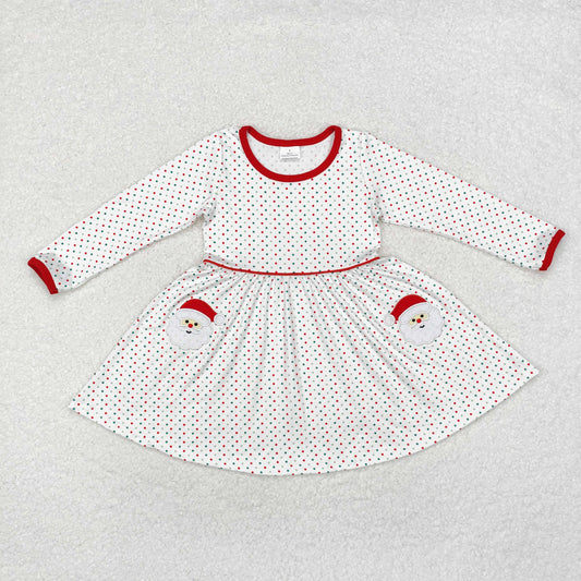 Christmas Embroidery dots santa Girls Dress