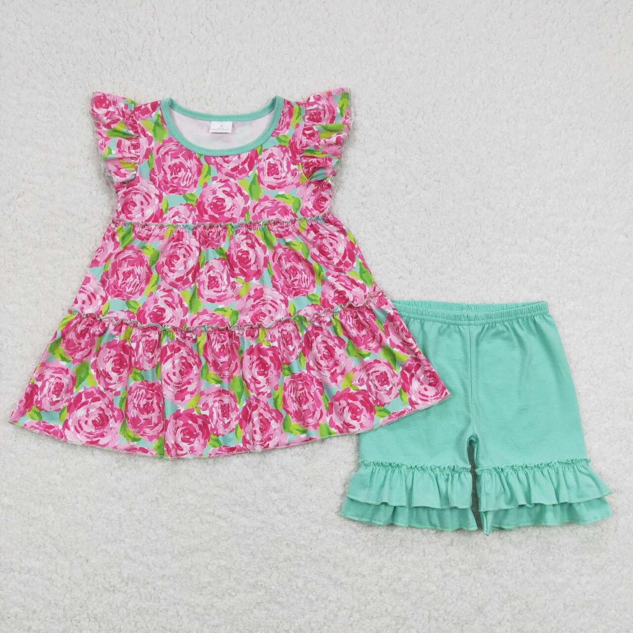 Pink flowers tier short Girls Set