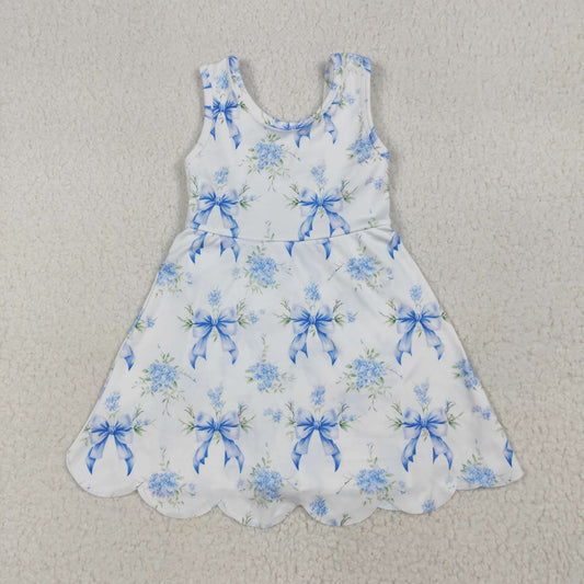 Blue bows flowers Girls Dress GSD2587