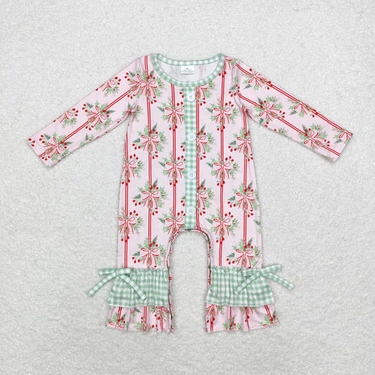 Christmas Pink bow print baby romper