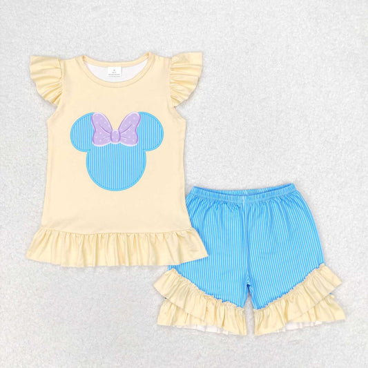 Yellow cartoon Print Summer Girls Set