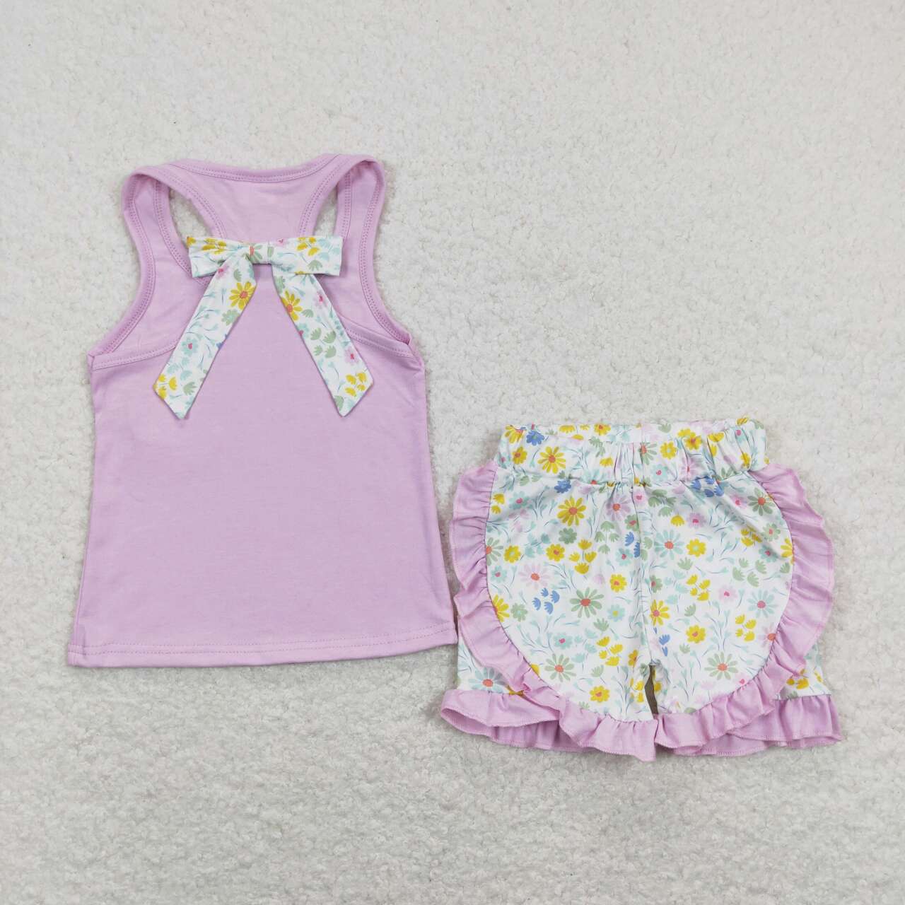 Purple  flower Print Summer Girls Set