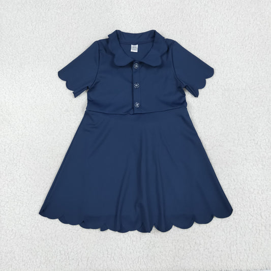 navy solid yoga short sleeve print girl dressGSD2487