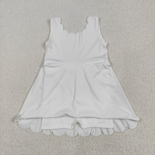 White solid yoga sleeveless print girl dress