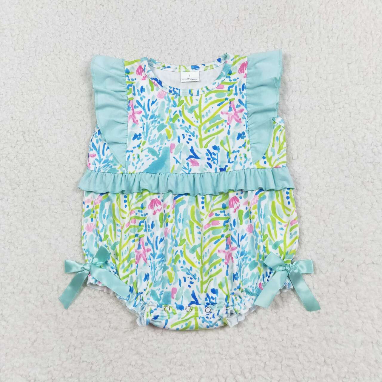 Green Flowers print Baby Romper