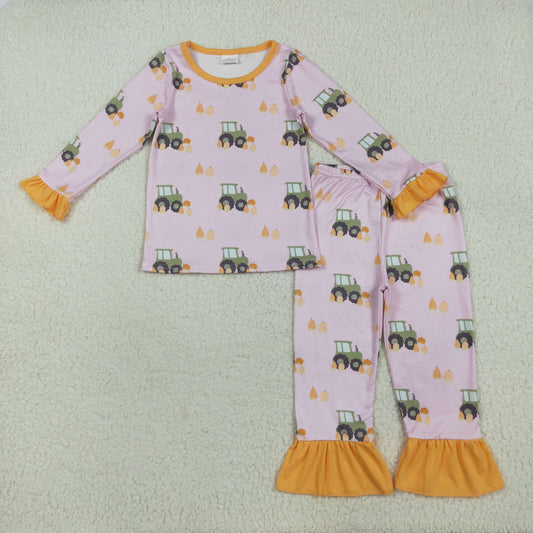 pink tractor print Girls Set  GLP2506