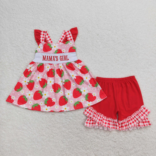 Red Strawberries embroidered MaMa'S Girls Girls set