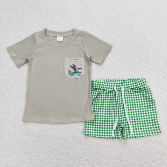 grey duck green plaid boy set