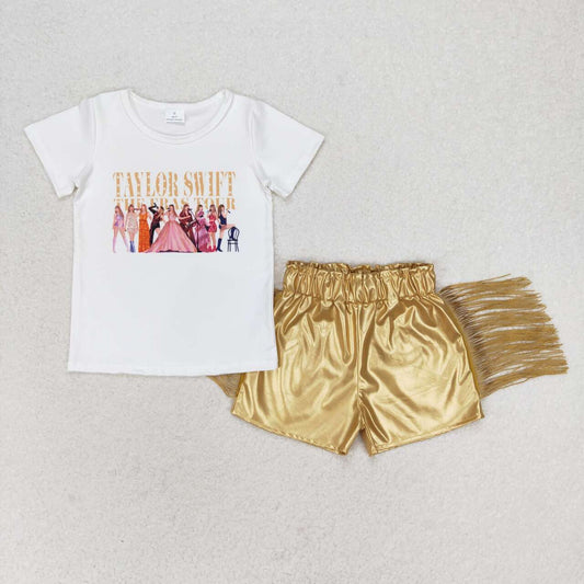 gold Tassel leather Girls Short Summer Girls Set