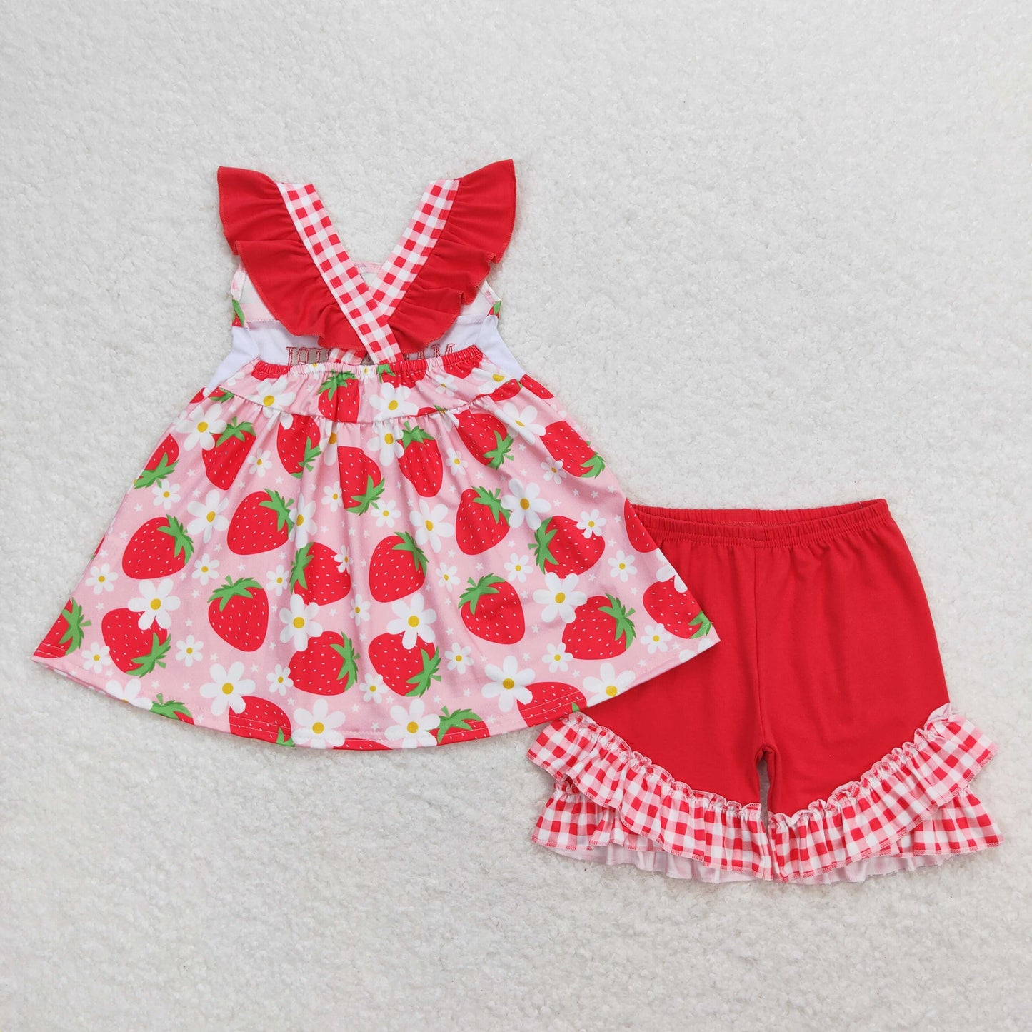 Red Strawberries embroidered MaMa'S Girls Girls set