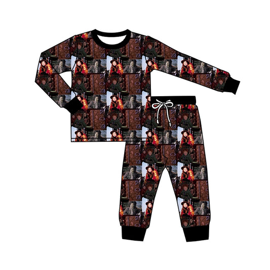 Pre-order black print long sleeve Ruffle pajamas (split Moq :3)