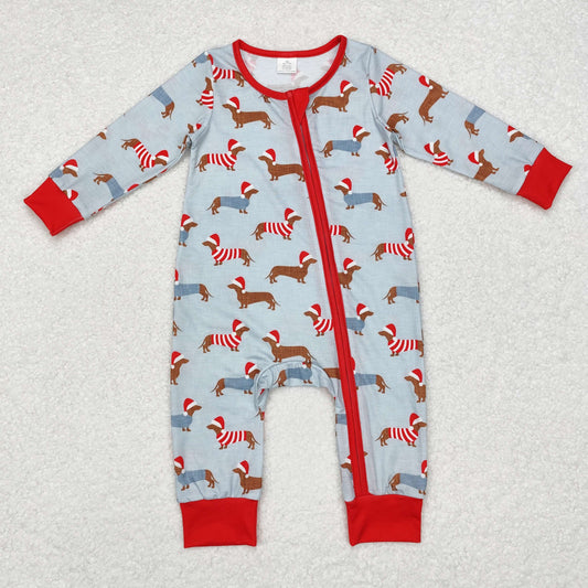 Christmas dog print Baby Romper With zipper( material contains bamboo ）