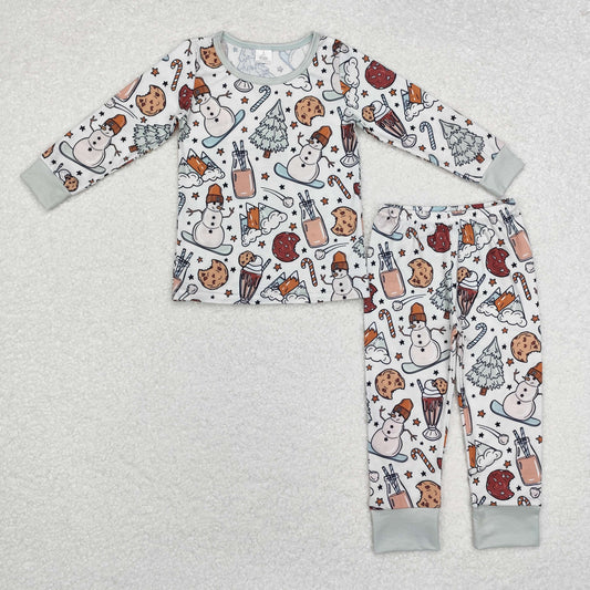 Christmas Snowman  Print Long Sleeve Pajamas ( material contains bamboo ）