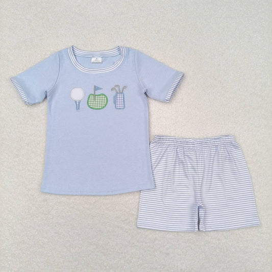 Blue Embroidery Golf stripe Boy Set
