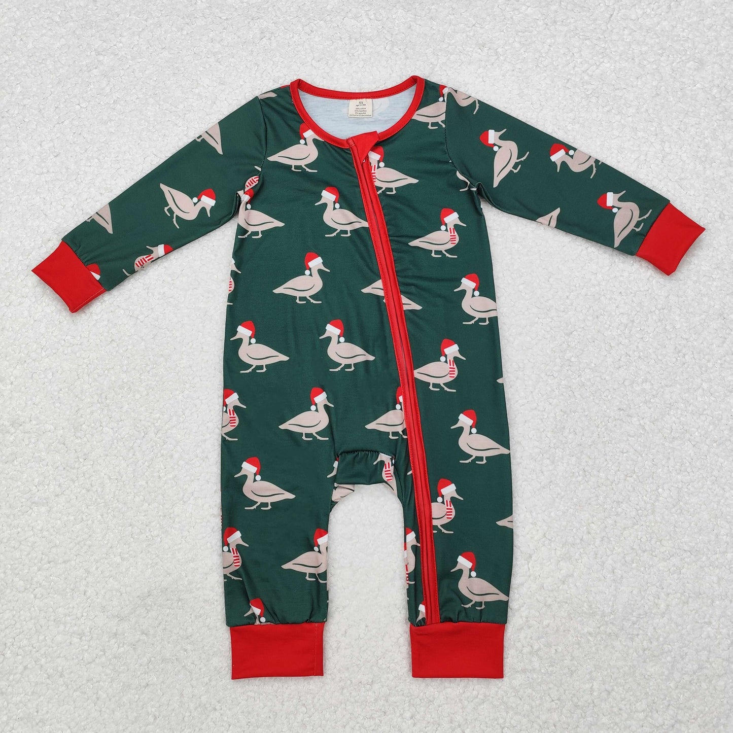 Christmas duck print Baby Romper With zipper( material contains bamboo ）