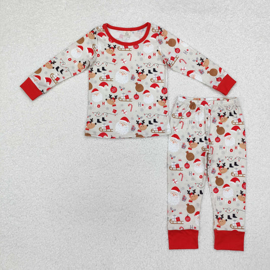 Christmas Santa Print Long Sleeve Pajamas ( material contains bamboo ）