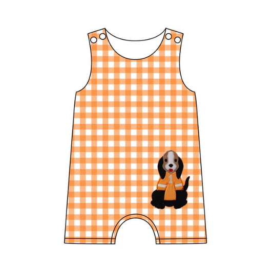 Pre-order orange plaid dog baby romper（split 5.3）