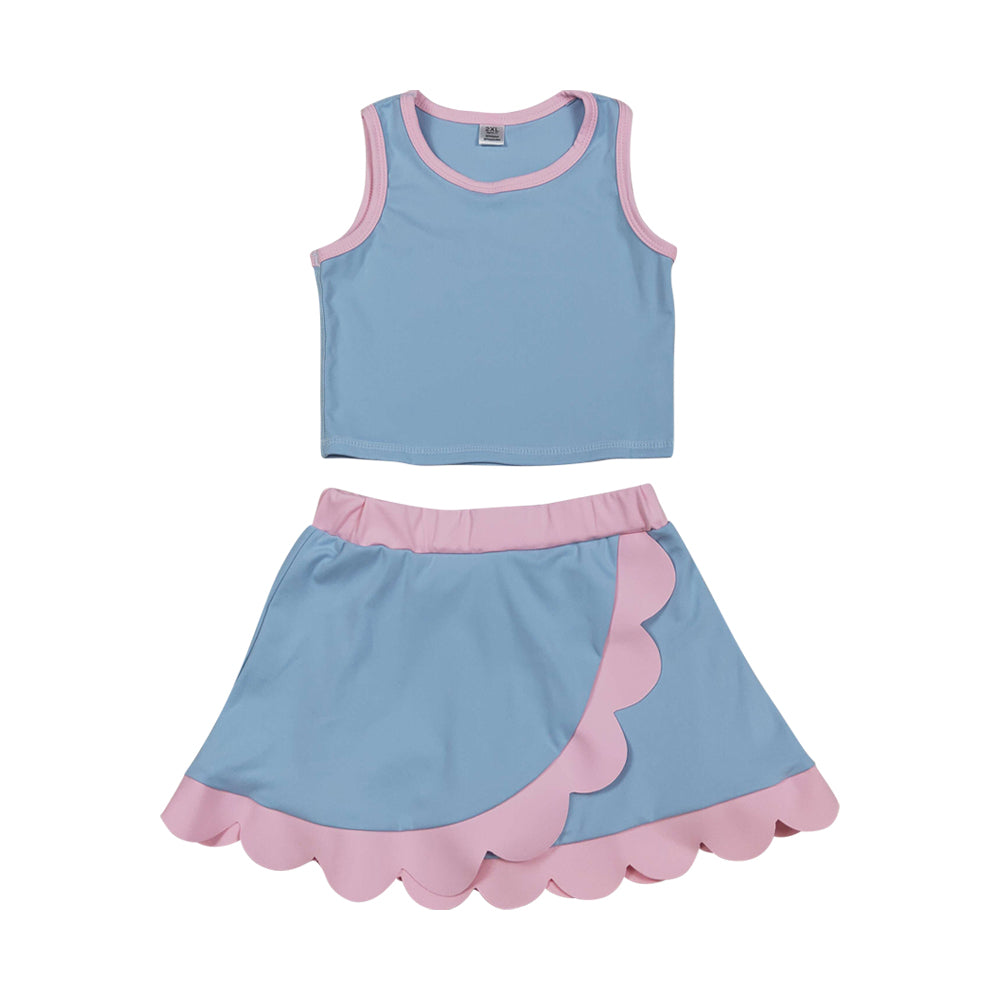 Athletic Blue Scalloped With Bow Skort Outfits