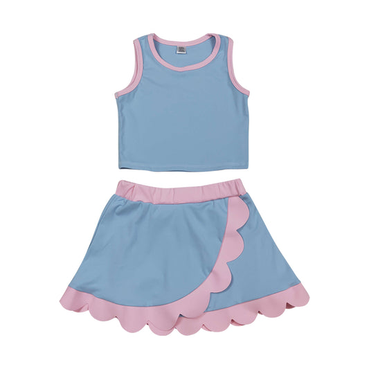 Athletic Blue Scalloped With Bow Skort Outfits