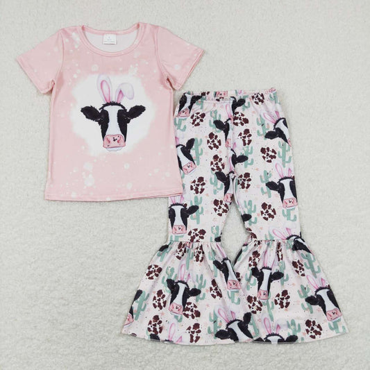 Easter pink cow Bell Pants Girls Set