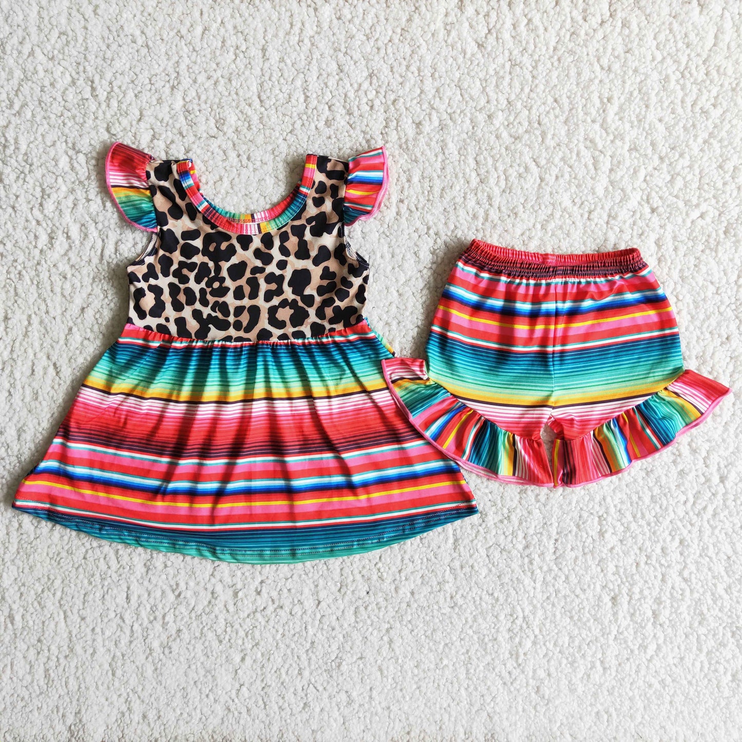 Leopard Stripe Short Girls Set