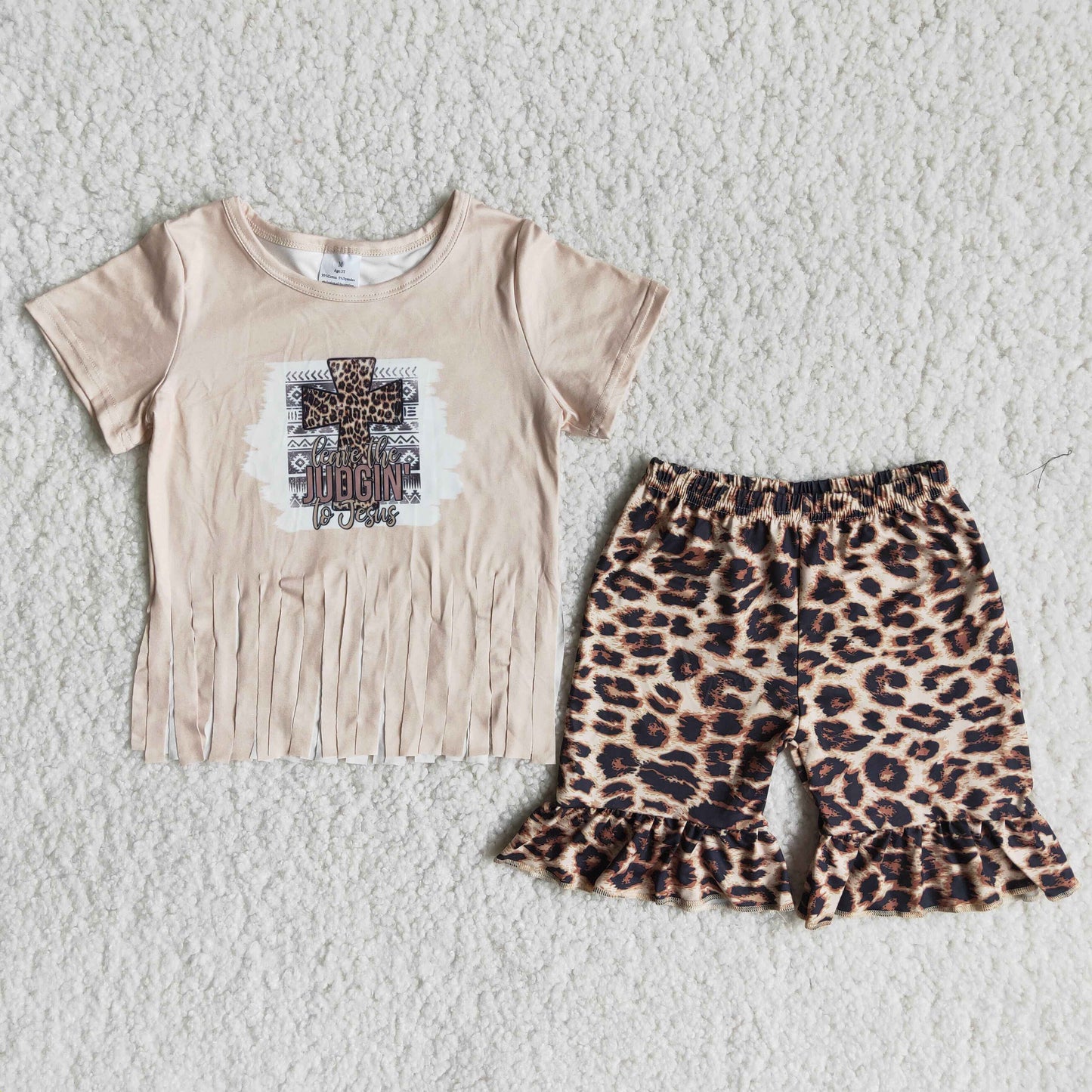 leopard print cross Short Girls Set