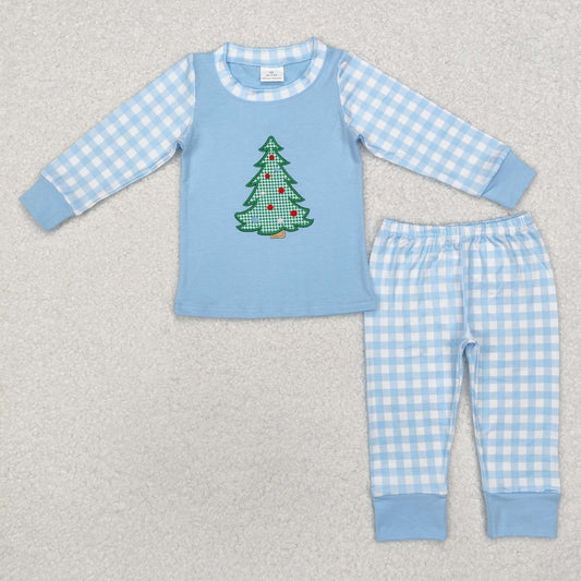 Christmas Blue plaid tree Embroidered pajamas