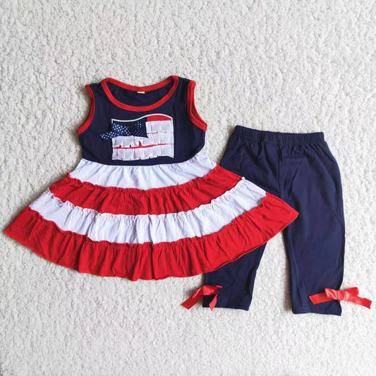 July 4 red embroidered flag summer set