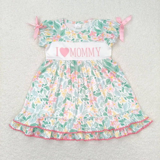 Flowers Embroidery i love mommy Dress