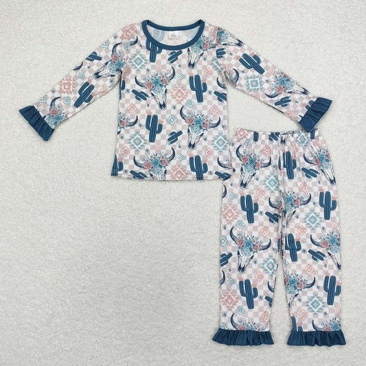 Western Cow Print Long Sleeve Pajamas ( material contains bamboo ）