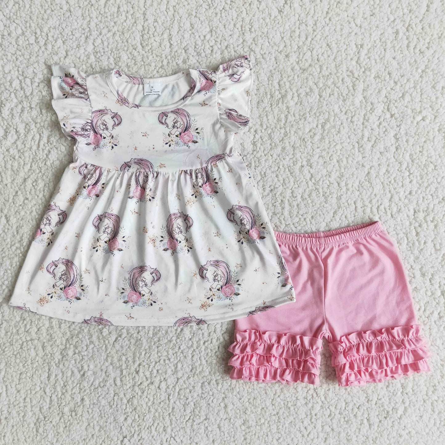 unicorn flutter Pink ruffles shorts set