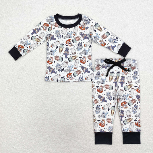 Halloween black Dog Print long sleeve pajamas