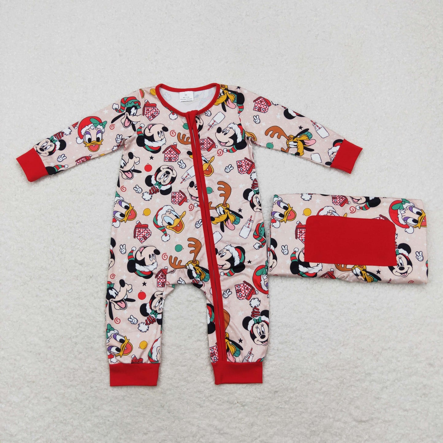 Christmas Red Cartoon Print Baby Romper With zipper