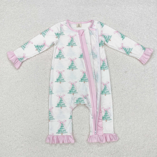 Christmas tree print Baby Romper With zipper( material contains bamboo ）