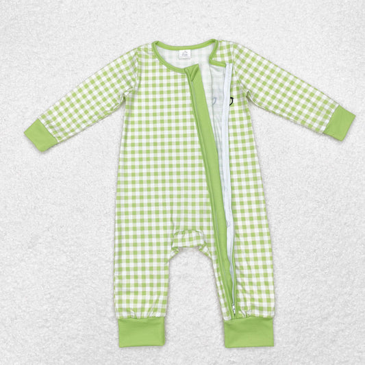 Christmas Green plaid Cartoon Print Baby Romper With zipper