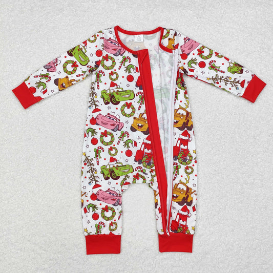 Christmas  red cartoon print Baby Romper With zipper( material contains bamboo ）