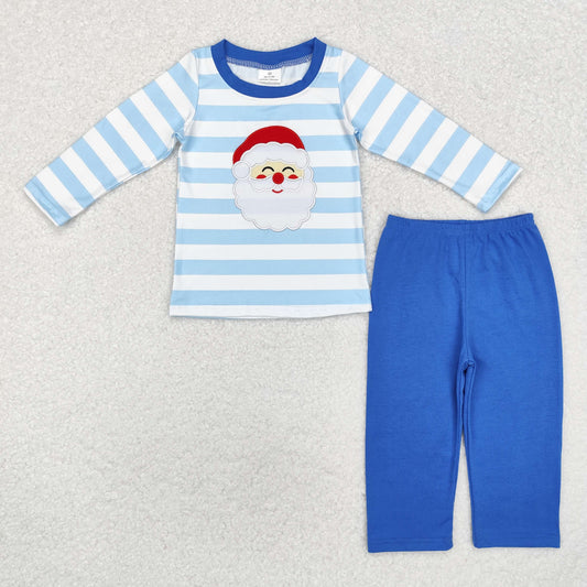 Christmas Blue stripe Embroidered Santa pajamas