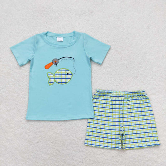 Blue Embroidered Go fish Boy Set