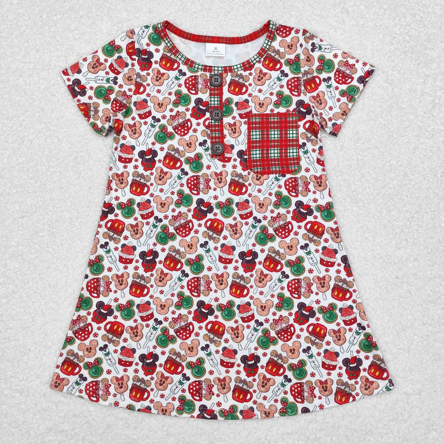 Christmas red cartoon Print Short Sleeve Girls dress