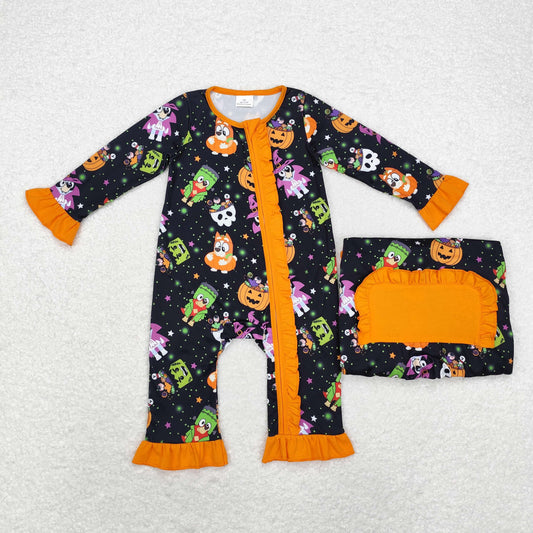 Halloween black pumpkin Baby Romper With zipper