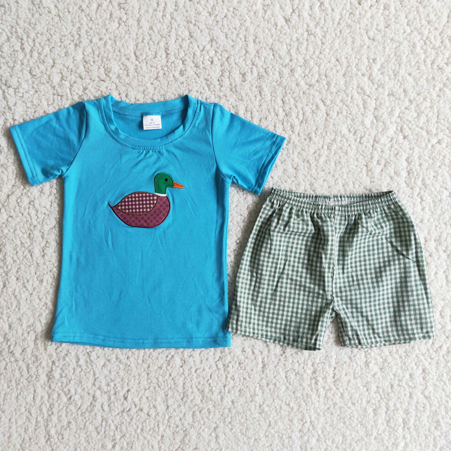 Embroidery Blue duck boy summer set