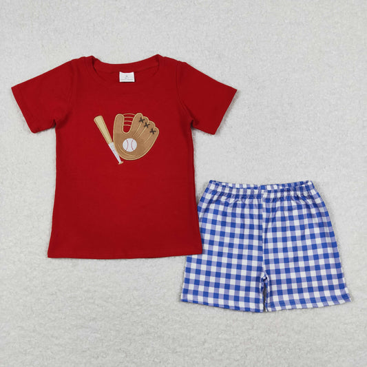 Red baseball embroidered boy set