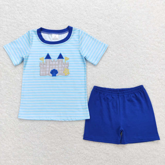 Blue stripe Embroidered castle Boy Set