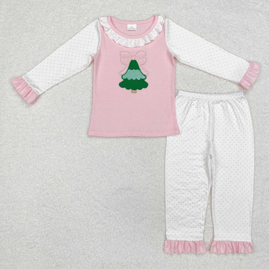 Christmas pink Embroidery tree Girls Set