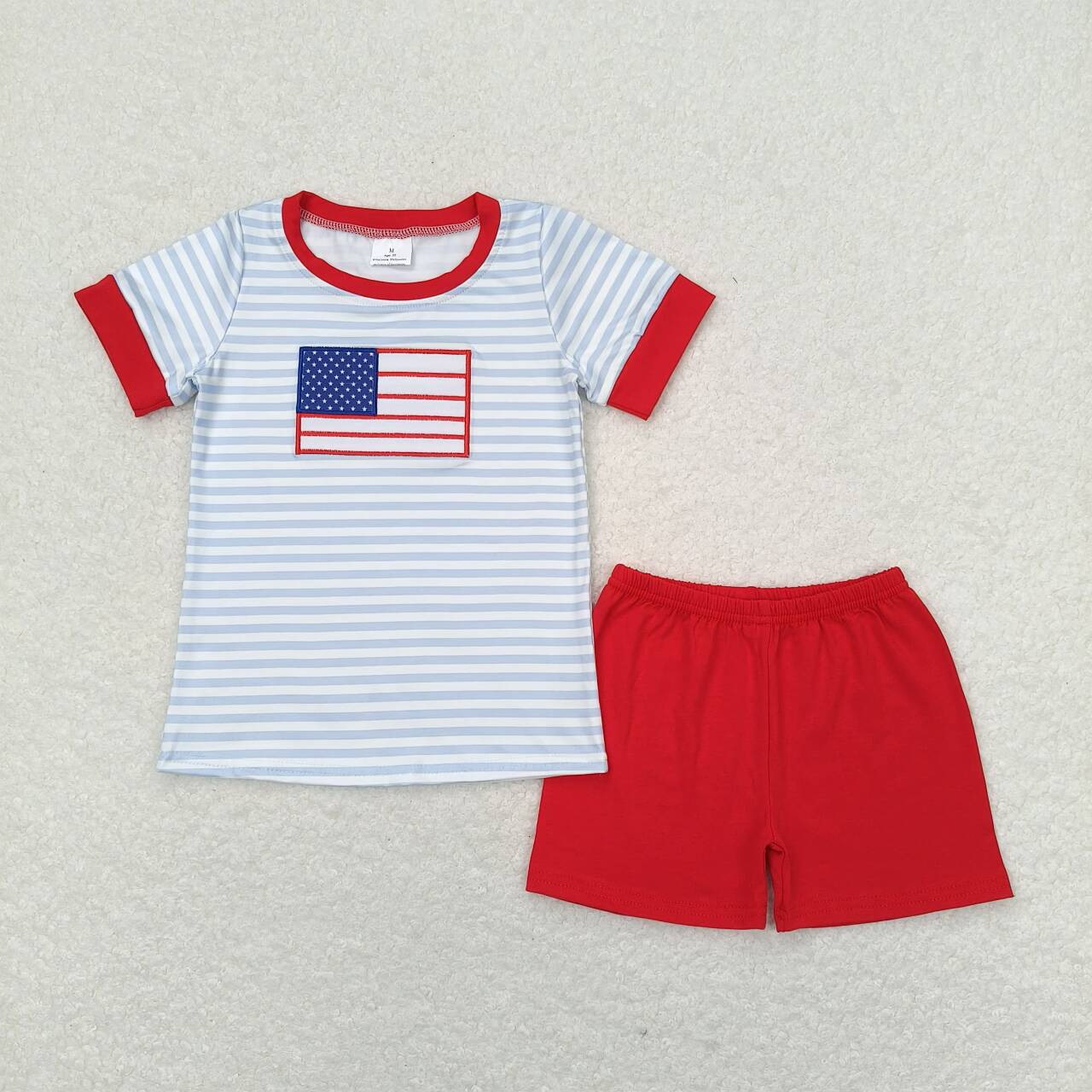 July of 4th Embroidered flag Boy Set