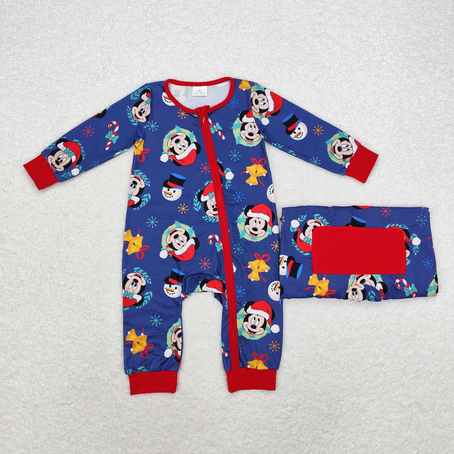 Christmas Blue Cartoon Baby Romper With zipper