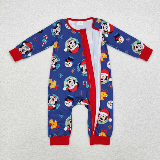 Christmas Blue Cartoon Baby Romper With zipper